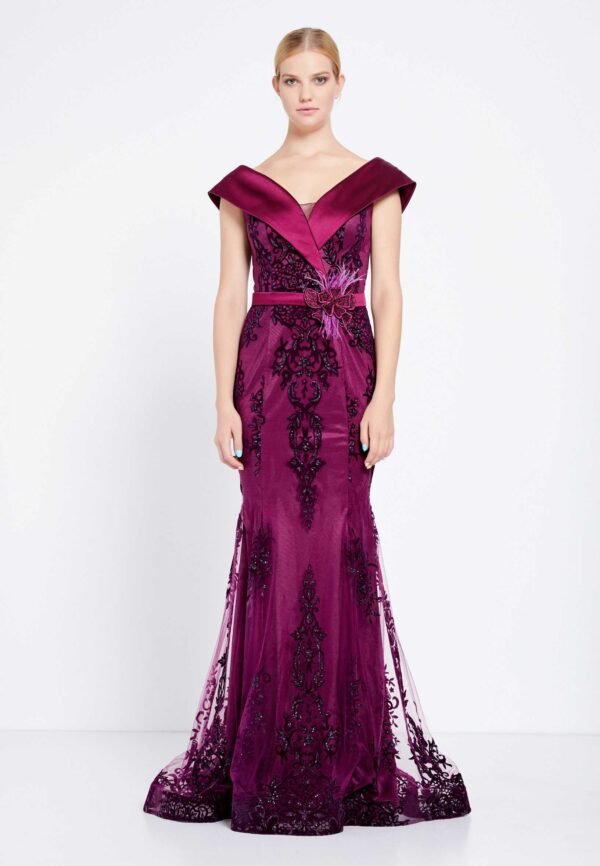 Off Shoulder Maxi Tulle Mermaid Regular Purple Evening Dress