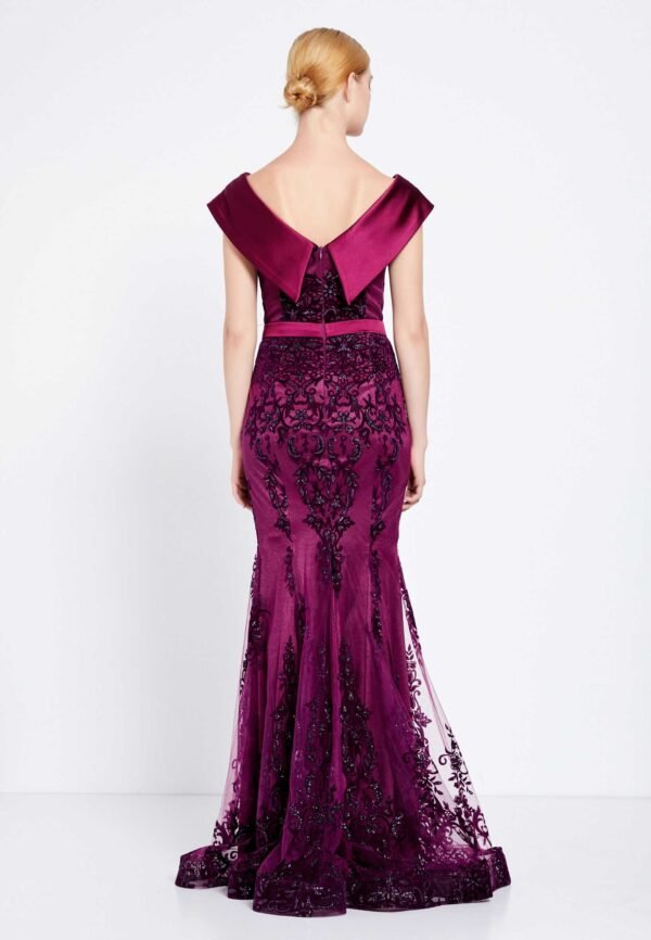 Off Shoulder Maxi Tulle Mermaid Regular Purple Evening Dress - Image 4