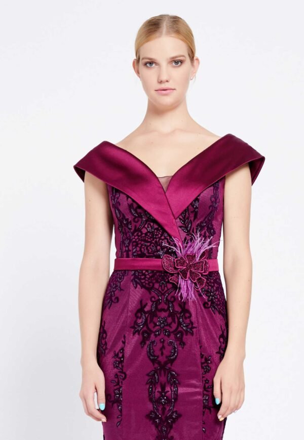 Off Shoulder Maxi Tulle Mermaid Regular Purple Evening Dress - Image 2