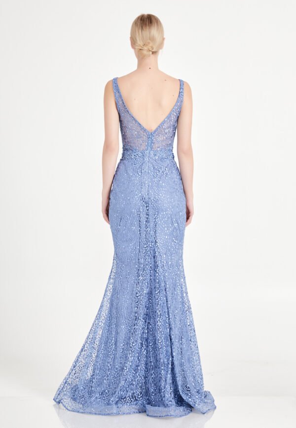 Sleeveless Maxi Lace Mermaid Regular Blue Evening Dress - Image 3