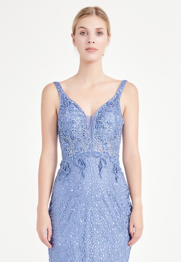 Sleeveless Maxi Lace Mermaid Regular Blue Evening Dress