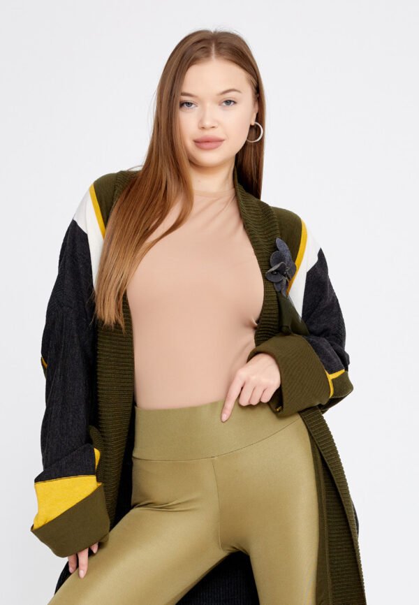 Long Sleeve Krewear Regular Green Grey Cardigani
