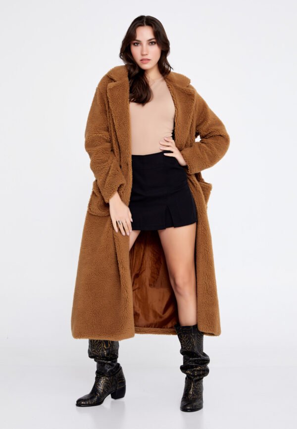 Wool Solid Color Regular Brown Coat - Image 4
