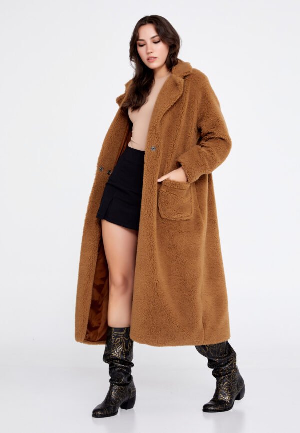 Wool Solid Color Regular Brown Coat - Image 2