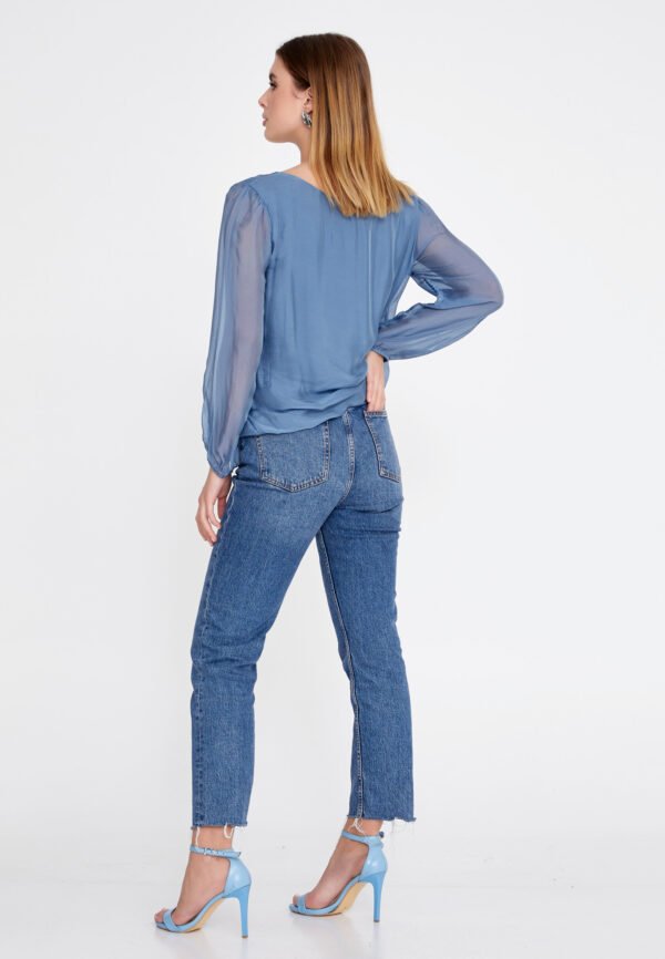 Long Sleeve Flocal Regular Blue Blouse - Image 3