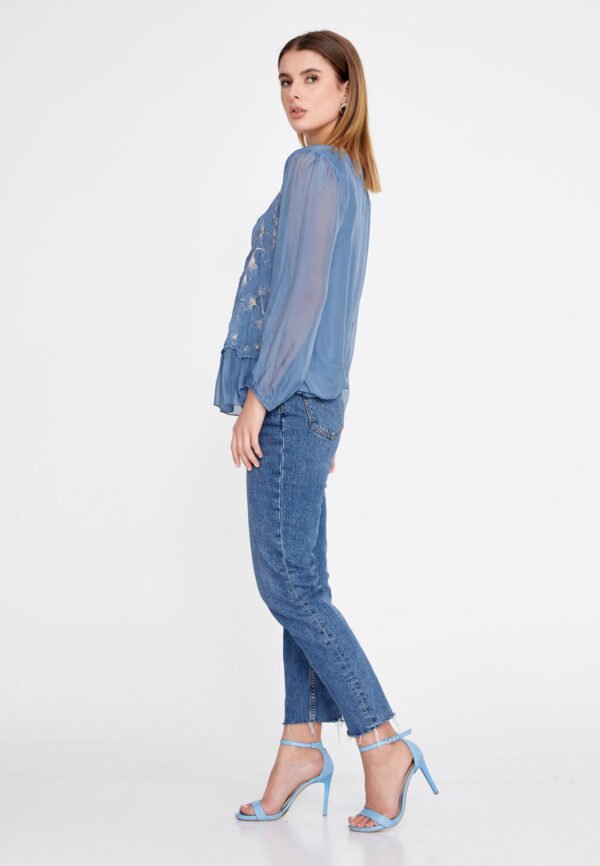 Long Sleeve Flocal Regular Blue Blouse - Image 2