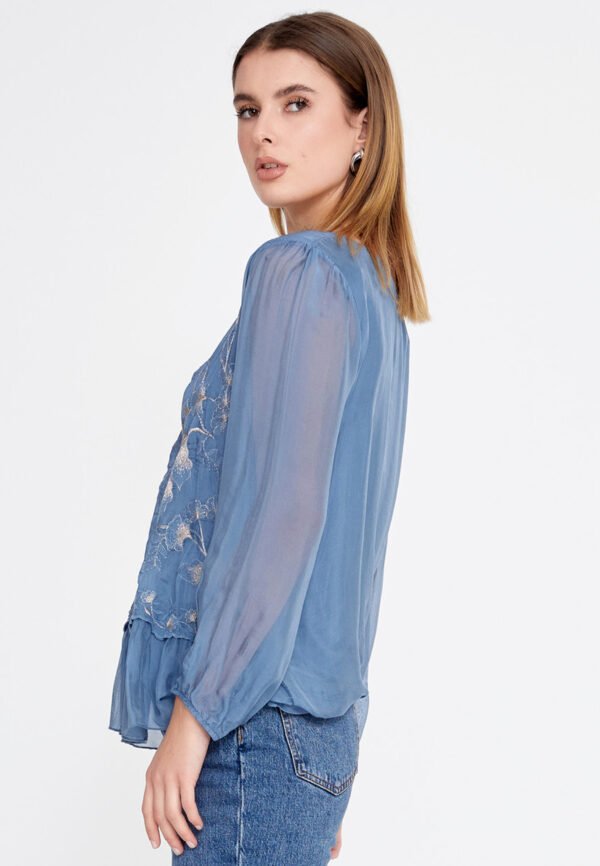 Long Sleeve Flocal Regular Blue Blouse