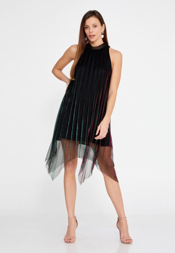 Sleeveless Mini Chiffon Column Regular Black Green Casual Dress - Image 4