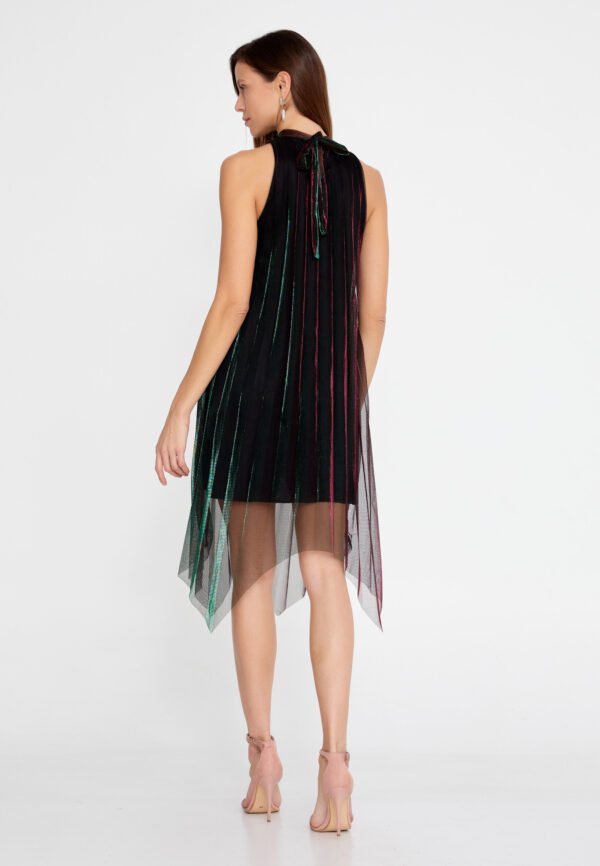 Sleeveless Mini Chiffon Column Regular Black Green Casual Dress - Image 3