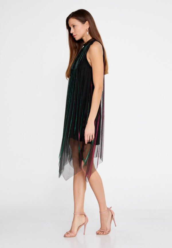 Sleeveless Mini Chiffon Column Regular Black Green Casual Dress - Image 2