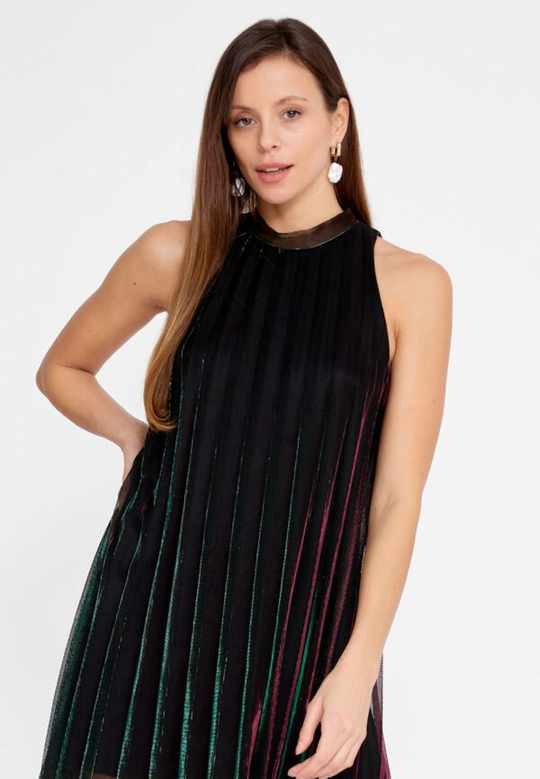 Sleeveless Mini Chiffon Column Regular Black Green Casual Dress