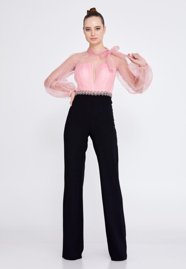 Long Sleeve Crepe Regular Fit Regular Pink Black Evening