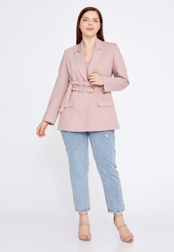 Long Sleeve Crepe Solid Color Plus Size Pink - Image 4