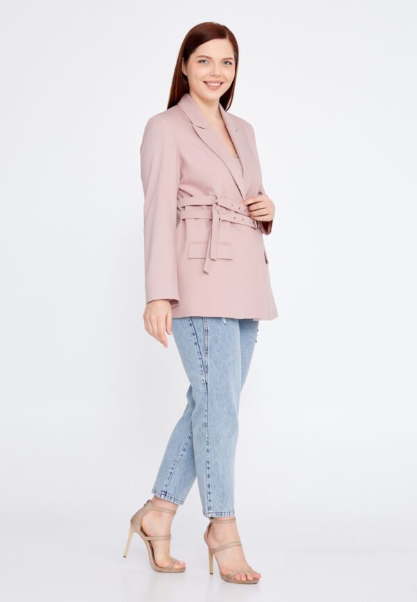 Long Sleeve Crepe Solid Color Plus Size Pink - Image 2