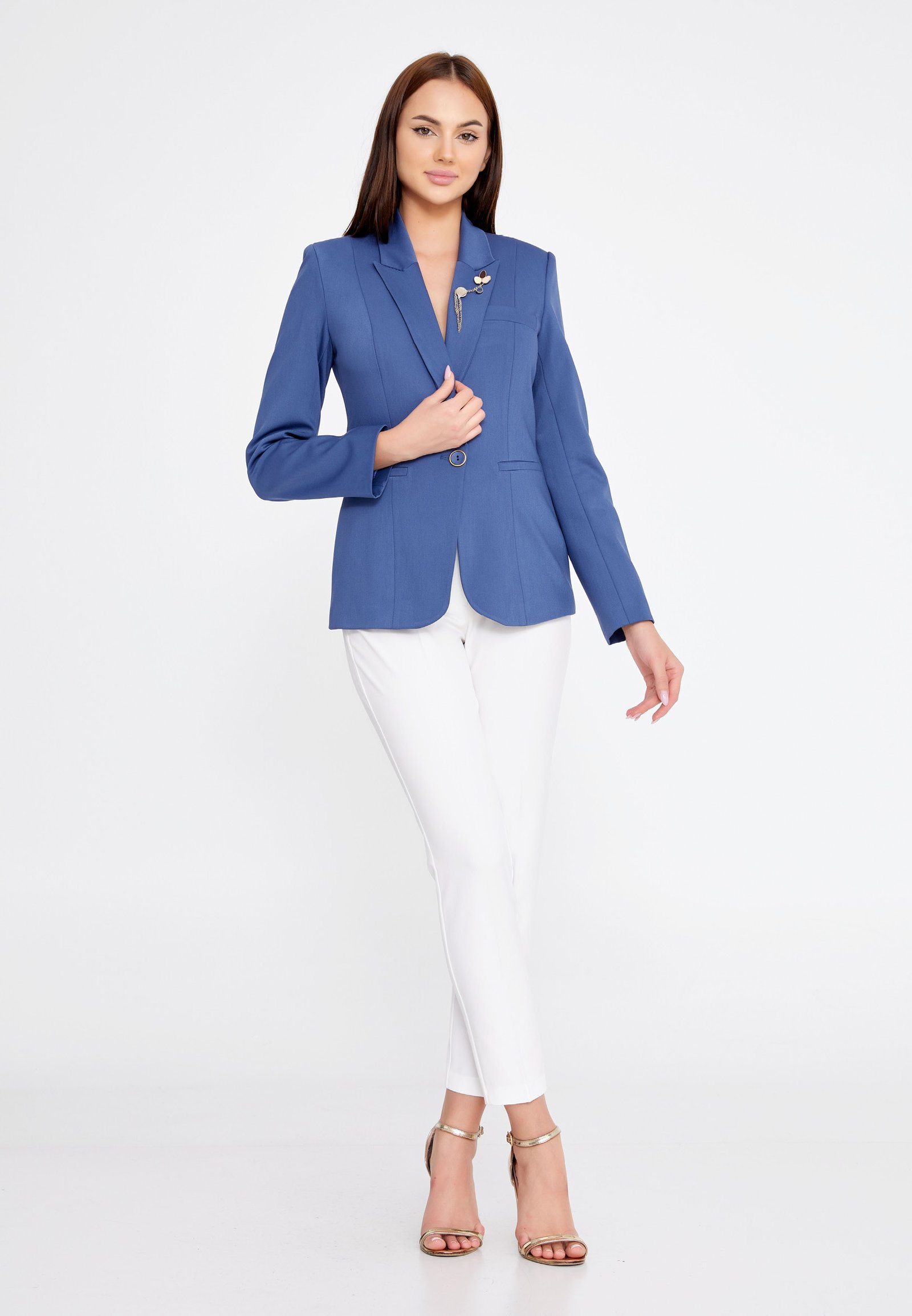 Long Sleeve Crepe Solid Color Regular Blue Jacket