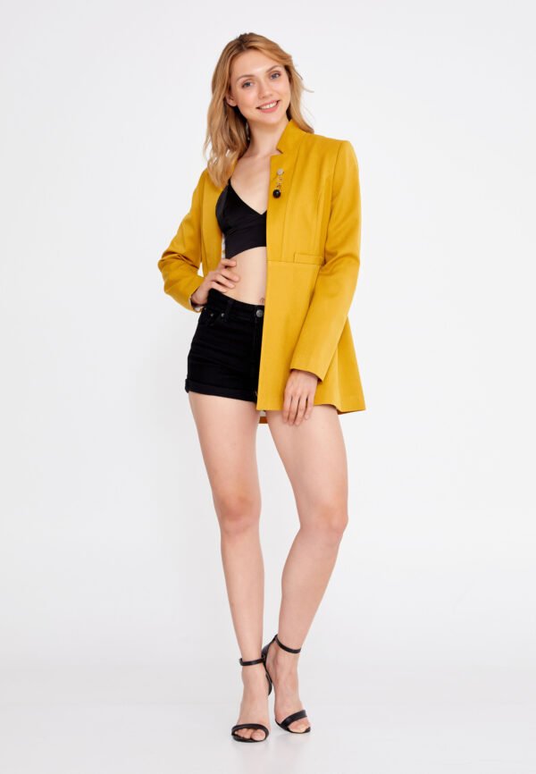 Long Sleeve Crepe Solid Color Regular Yellow Jacket - Image 5