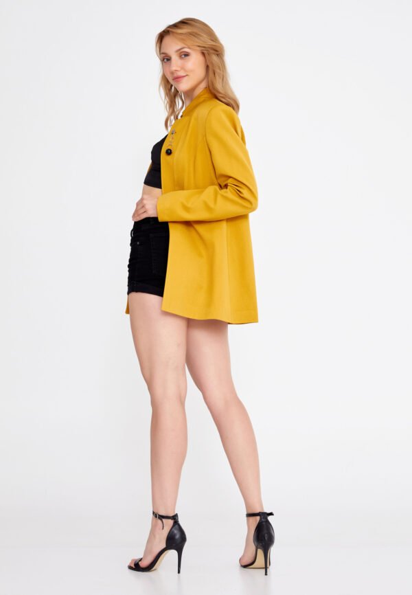 Long Sleeve Crepe Solid Color Regular Yellow Jacket - Image 4