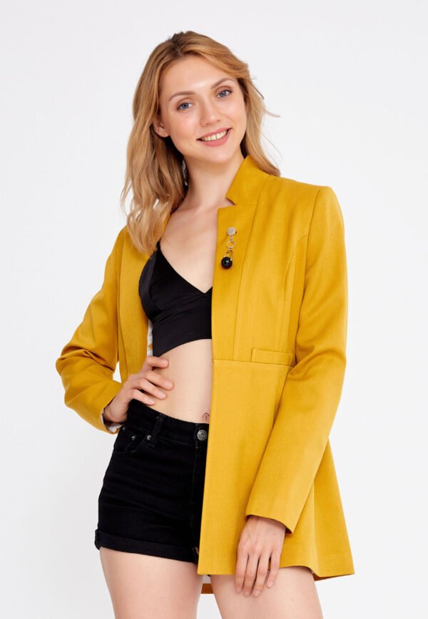 Long Sleeve Crepe Solid Color Regular Yellow Jacket