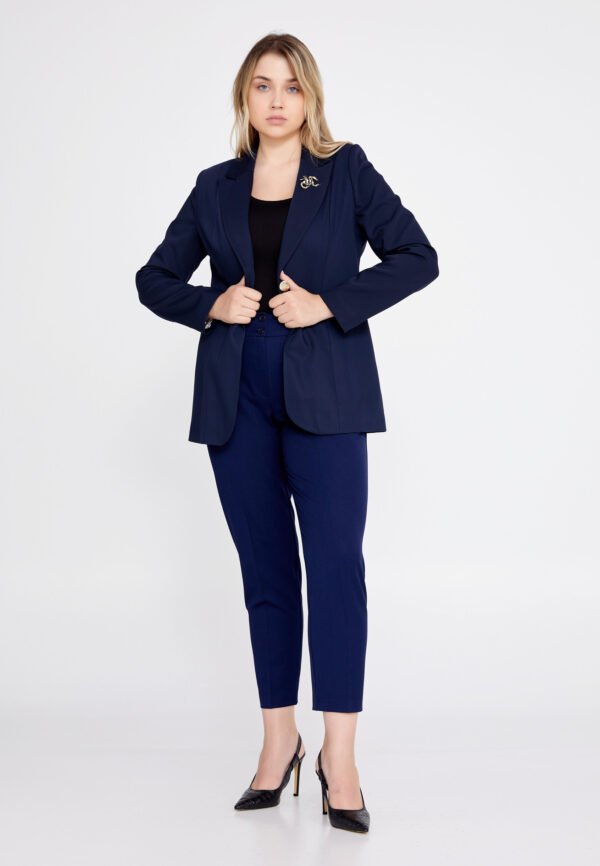 Long Sleeve Crepe Solid Color Plus Size Navy Jacket - Image 4