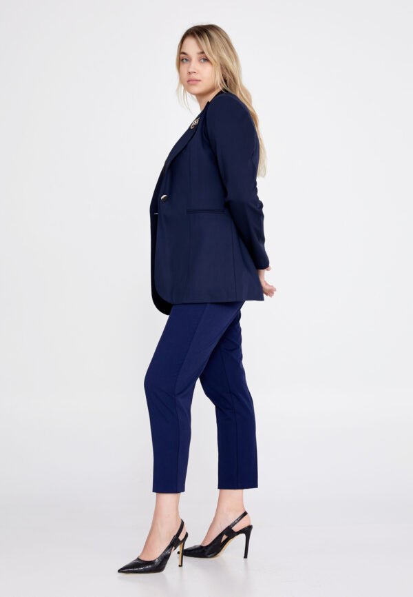 Long Sleeve Crepe Solid Color Plus Size Navy Jacket - Image 2