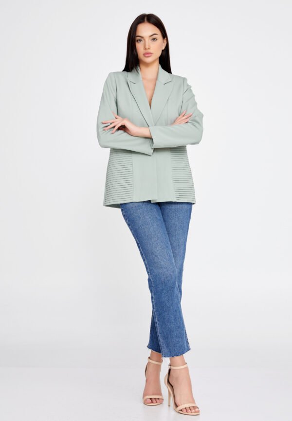 Long Sleeve Crepe Solid Color Regular Green Jacket - Image 5