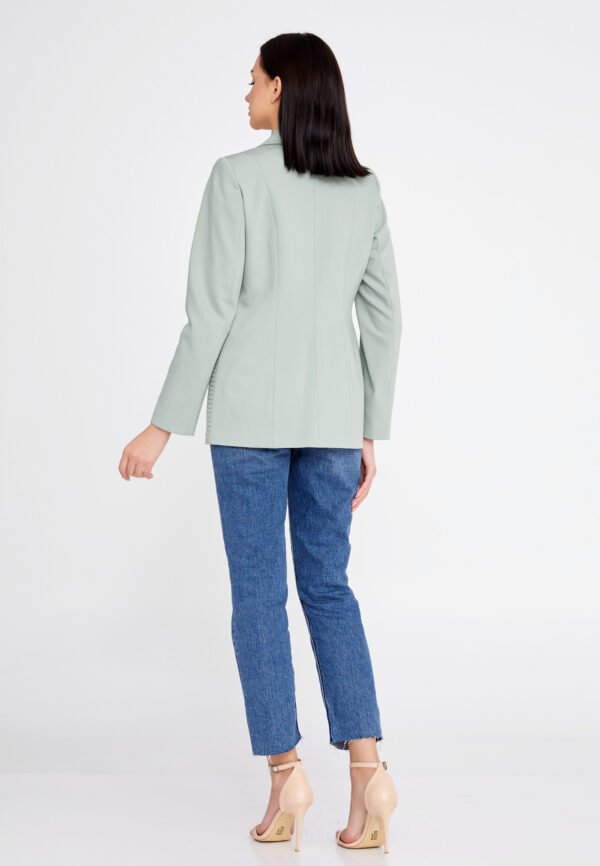 Long Sleeve Crepe Solid Color Regular Green Jacket - Image 4