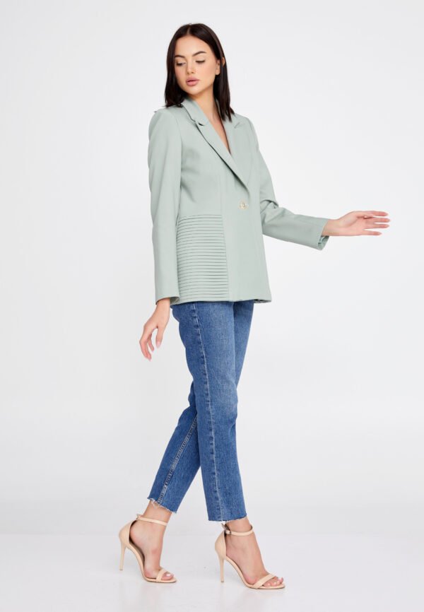 Long Sleeve Crepe Solid Color Regular Green Jacket - Image 3