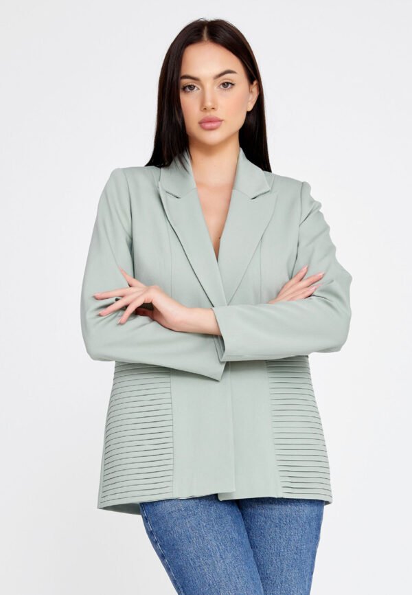 Long Sleeve Crepe Solid Color Regular Green Jacket