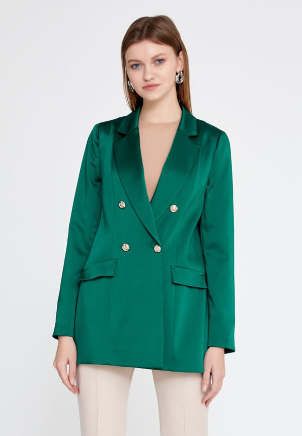 Long Sleeve Satin Solid Color Regular Green Jacket