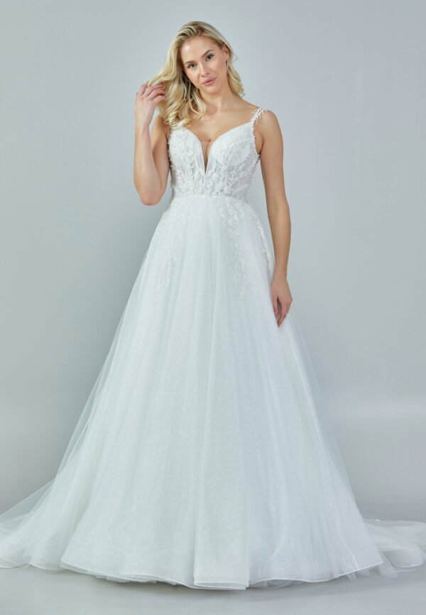 Sleeveless Maxi Tulle Regular Ecru Wedding Dress - Image 7