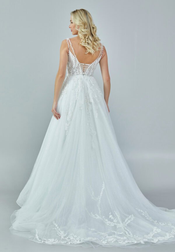 Sleeveless Maxi Tulle Regular Ecru Wedding Dress - Image 6