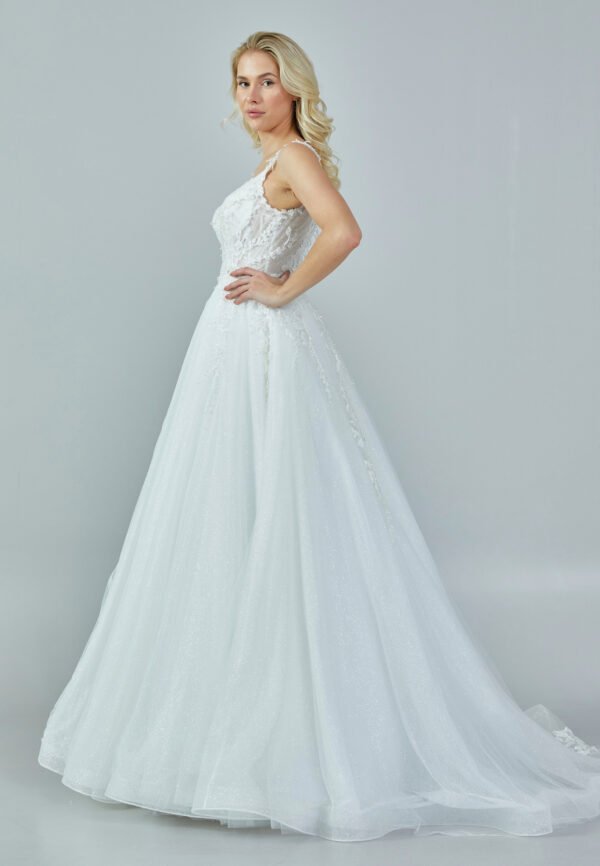 Sleeveless Maxi Tulle Regular Ecru Wedding Dress - Image 5