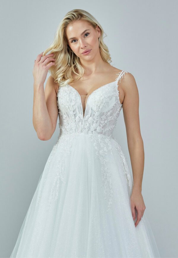 Sleeveless Maxi Tulle Regular Ecru Wedding Dress - Image 4