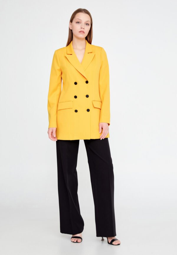 Long Sleeve Crepe Solid Color Regular Yellow Jacket - Image 4