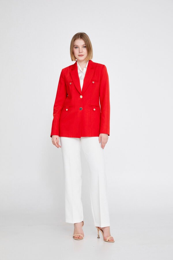 Long Sleeve Crepe Solid Color Regular Red Amor Jacket - Image 4