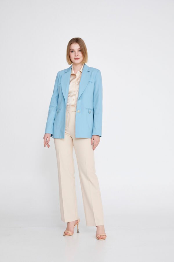 Long Sleeve Crepe Solid Color Regular Blue Jacket - Image 4