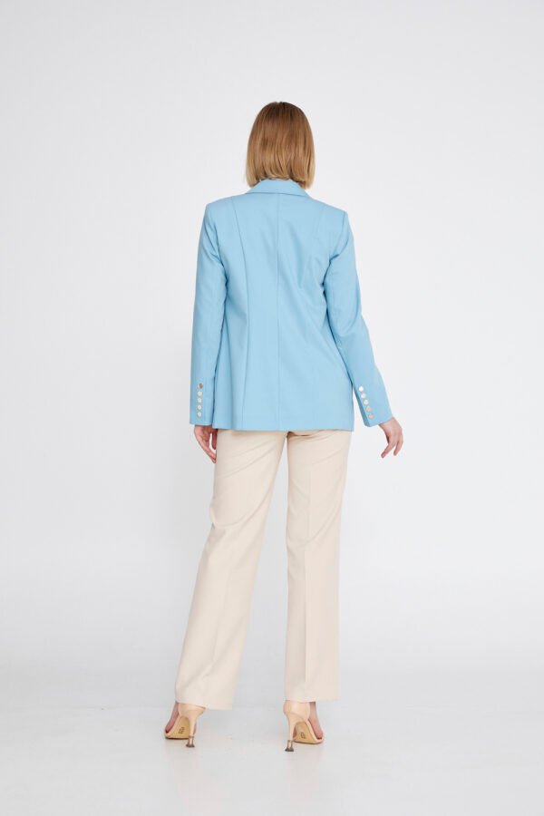 Long Sleeve Crepe Solid Color Regular Blue Jacket - Image 3