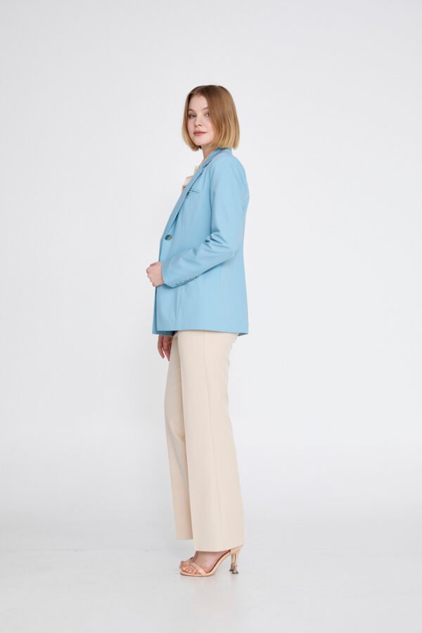 Long Sleeve Crepe Solid Color Regular Blue Jacket - Image 2