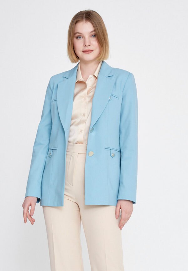 Long Sleeve Crepe Solid Color Regular Blue Jacket