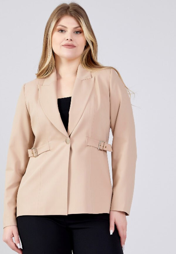 Long Sleeve Polyester Solid Color Plus Size Beige Jacket