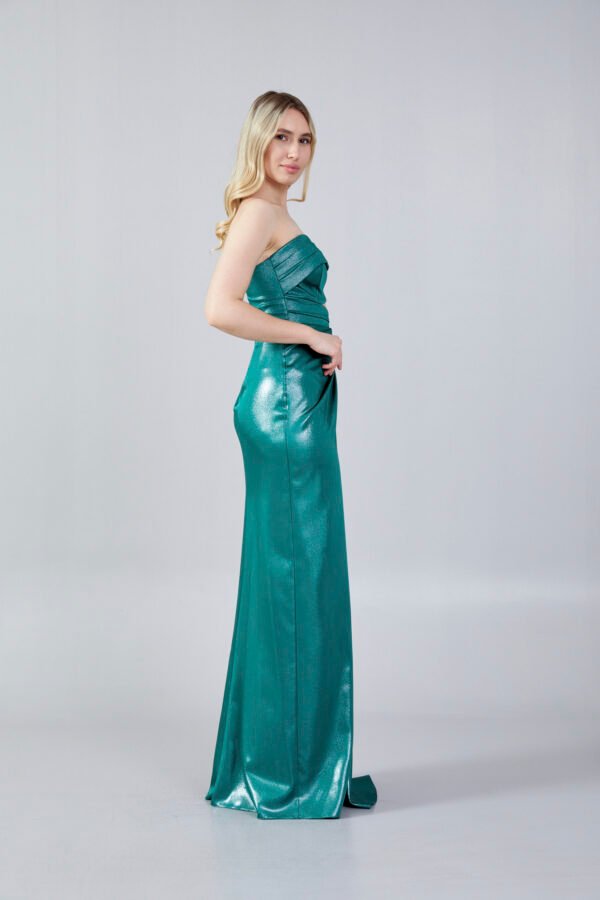 One Shoulder Midi Crepe Column Regular Green Evening Dress - Image 3