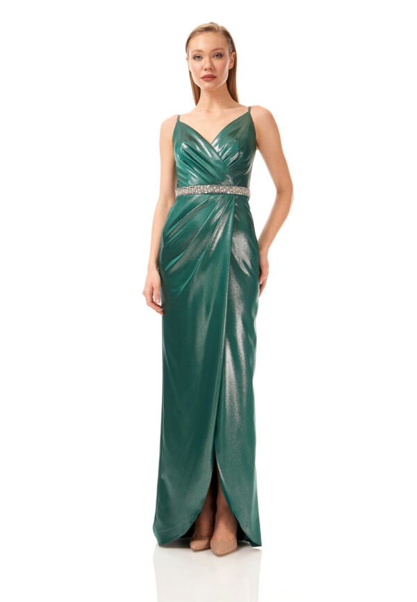 Sleeveless Maxi Polyester Column Regular Green Evening Dress - Image 5