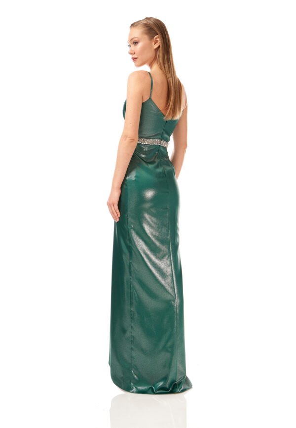 Sleeveless Maxi Polyester Column Regular Green Evening Dress - Image 4