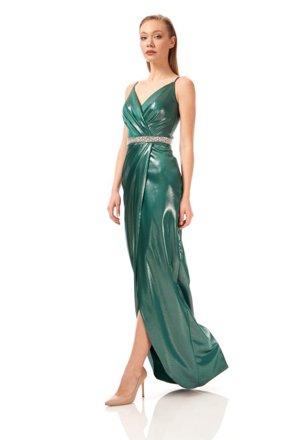 Sleeveless Maxi Polyester Column Regular Green Evening Dress - Image 3