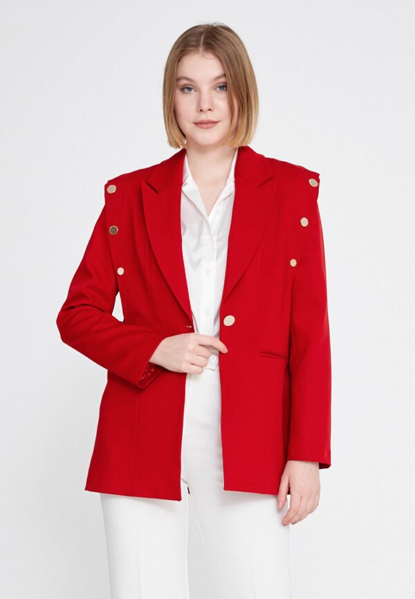 Long Sleeve Crepe Solid Color Regular Red Amor Jacket