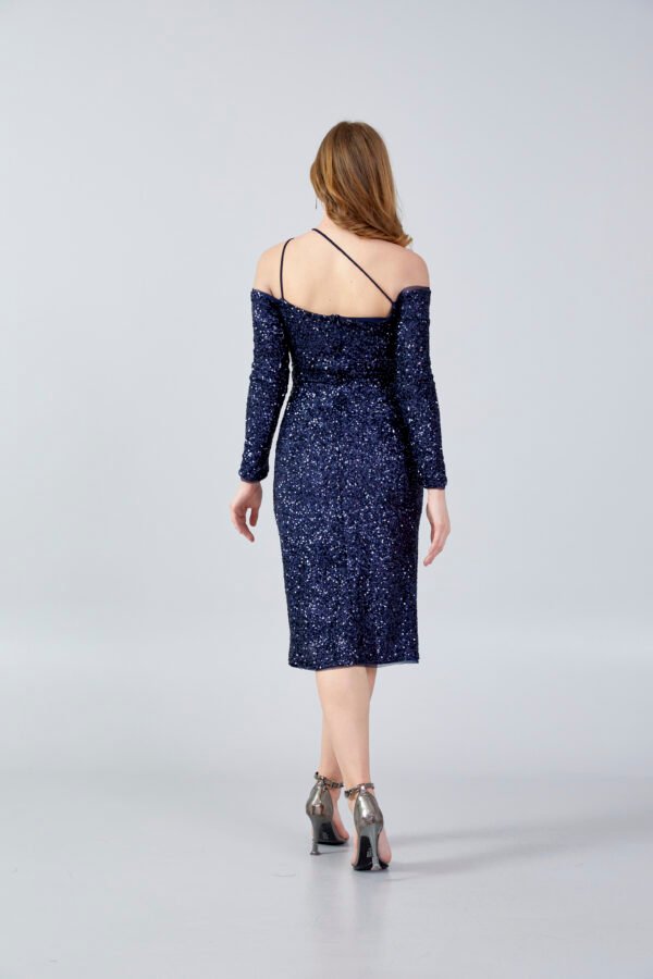 Off Shoulder Maxi Tulle Mermaid Regular Navy Evening Dress - Image 4