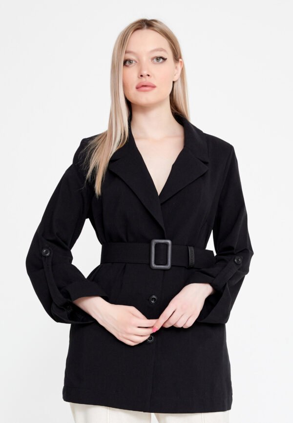 Md-Lingh Linen Regular Black Jacket