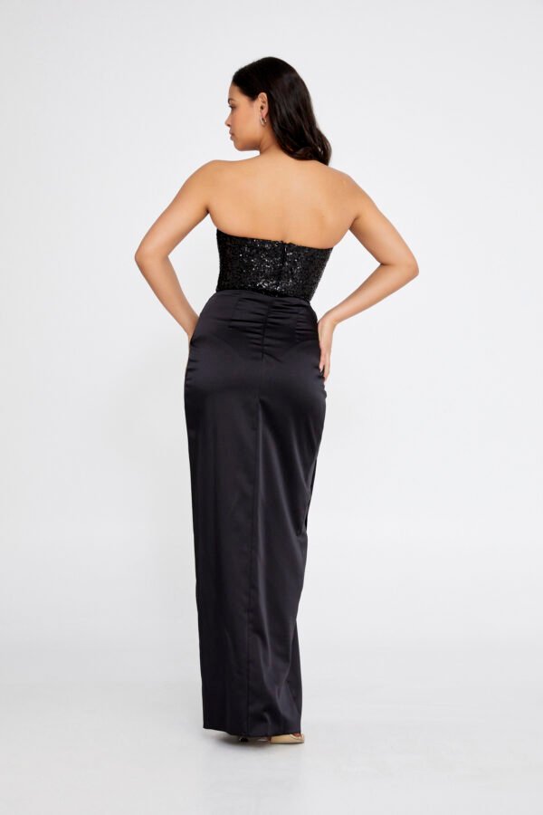 Strapless Maxi Satin Column Regular Black Evening Dress - Image 3