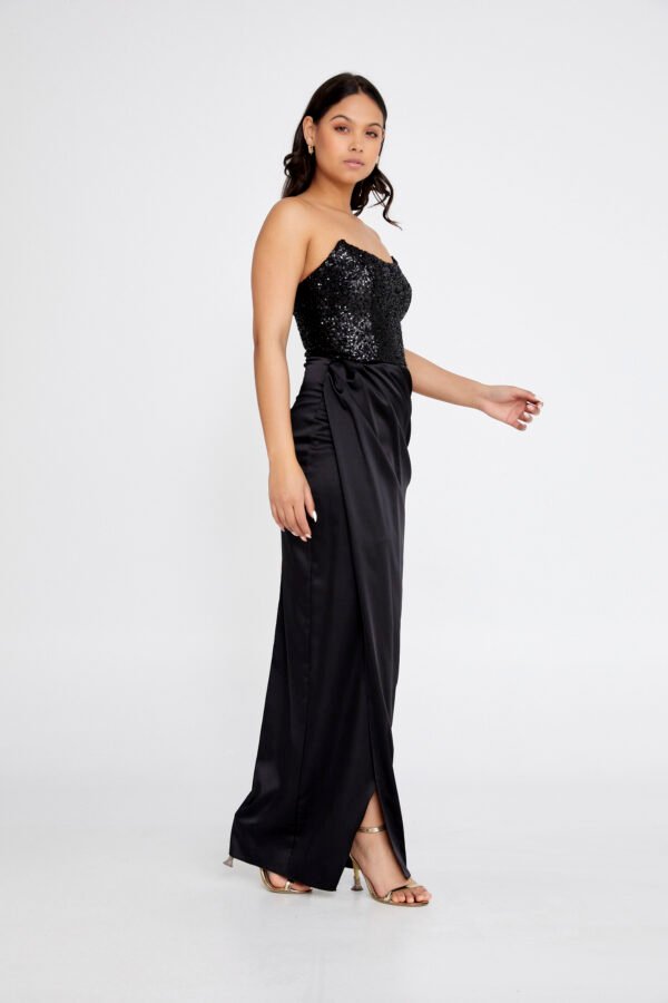 Strapless Maxi Satin Column Regular Black Evening Dress - Image 2