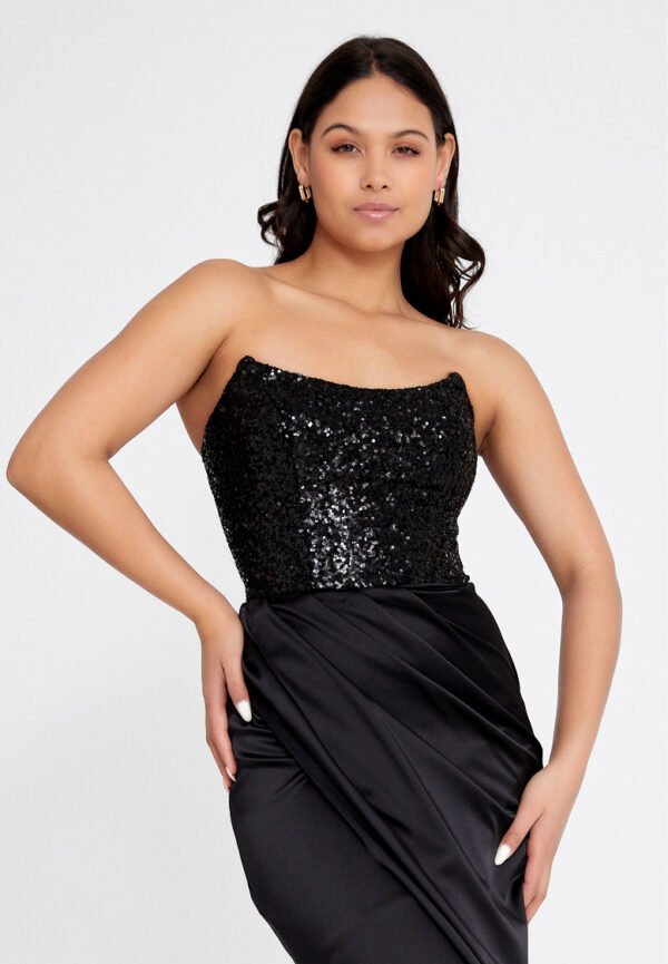 Strapless Maxi Satin Column Regular Black Evening Dress